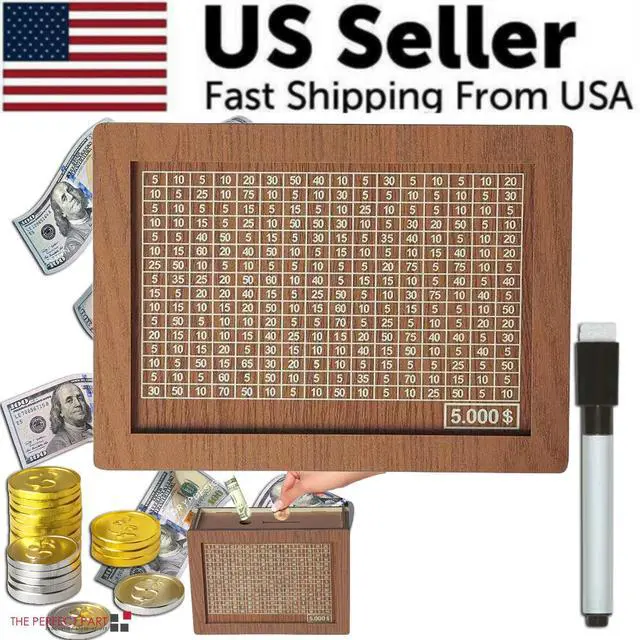 Main image of Cash Vault Wooden Savings Box Wooden Cash Saver Money Saving Box With Countdown - Five Thousand Dollars