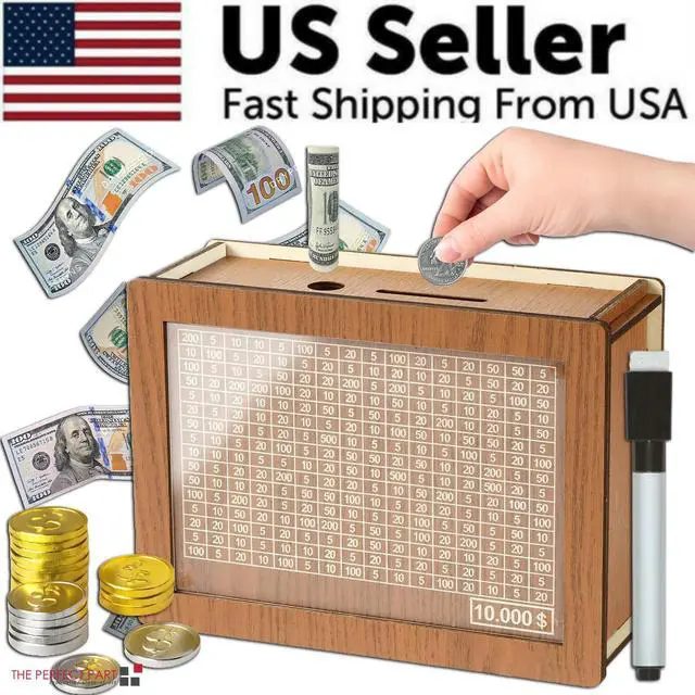 Main image of Cash Vault Wooden Savings Box Wooden Cash Saver Money Saving Box With Countdown - Ten Thousand Dollars