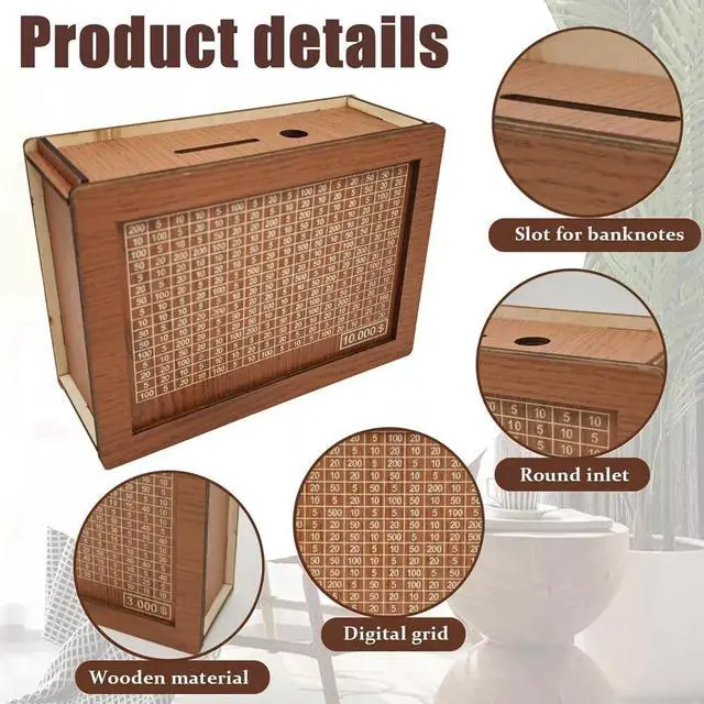 Alt view image 3 of 6 - Cash Vault Wooden Savings Box Wooden Cash Saver Money Saving Box With Countdown - Five Thousand Dollars