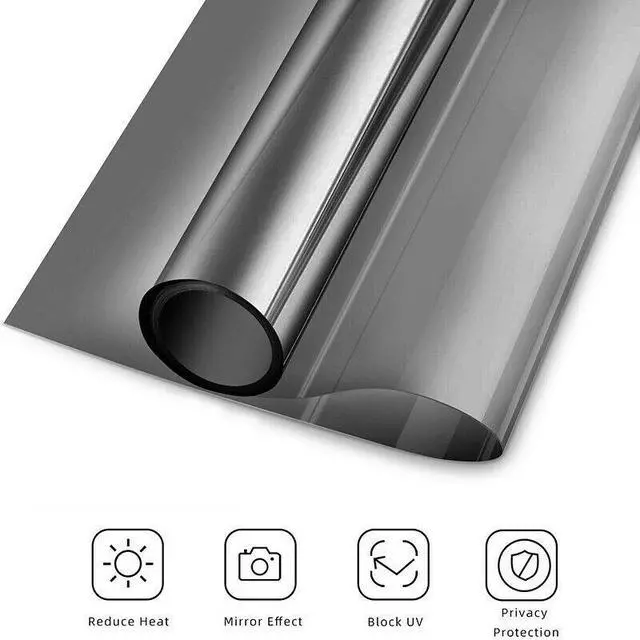 Alt view image 6 of 6 - One Way Mirror Tint Window Film Privacy Protect UV Reflective Sun Block For Home - Silver
