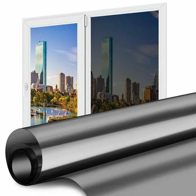 Main image of One Way Mirror Tint Window Film Privacy Protect UV Reflective Sun Block For Home - Black Silver
