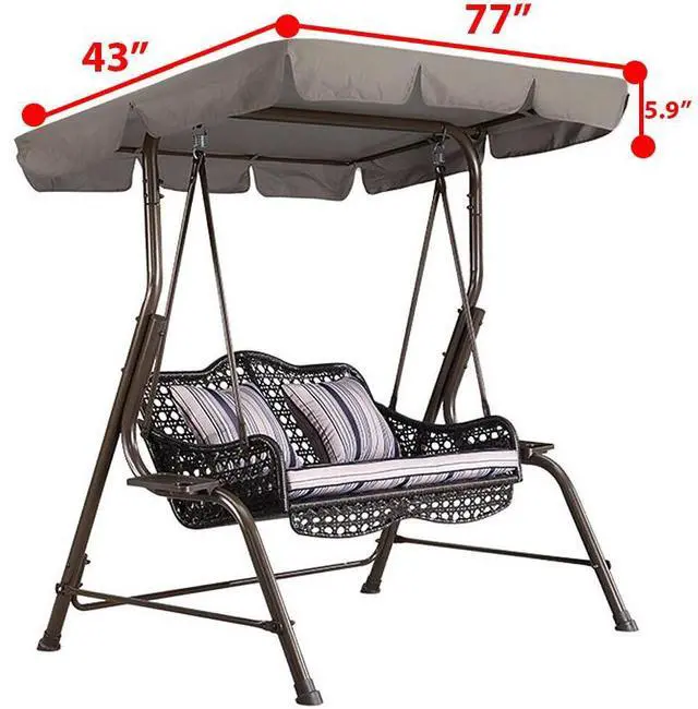 Main image of 77"x43" Patio Outdoor Garden Swing 300D Canopy Replacement Porch Top Cover Seat - Gray
