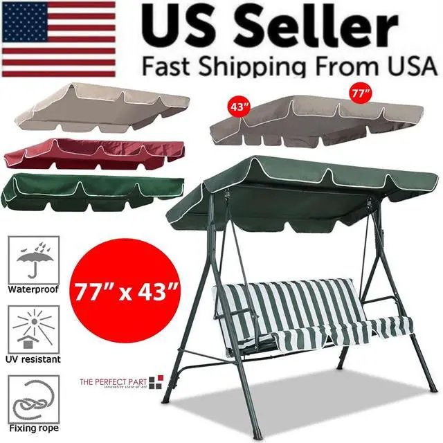 Alt view image 2 of 6 - 77"x43" Patio Outdoor Garden Swing 300D Canopy Replacement Porch Top Cover Seat - Green