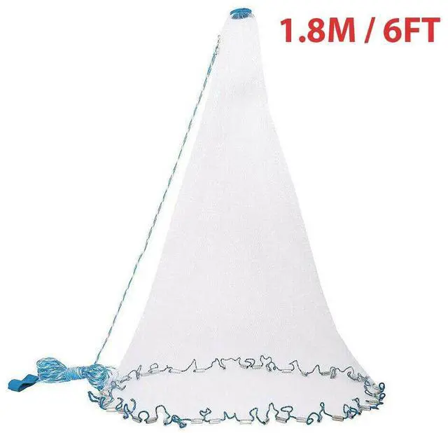 Main image of 6/8/10/12/16FT Fishing Cast Net Bait Easy Throw Hand Cast Strong Nylon Mesh USA - 1.8M / 6FT