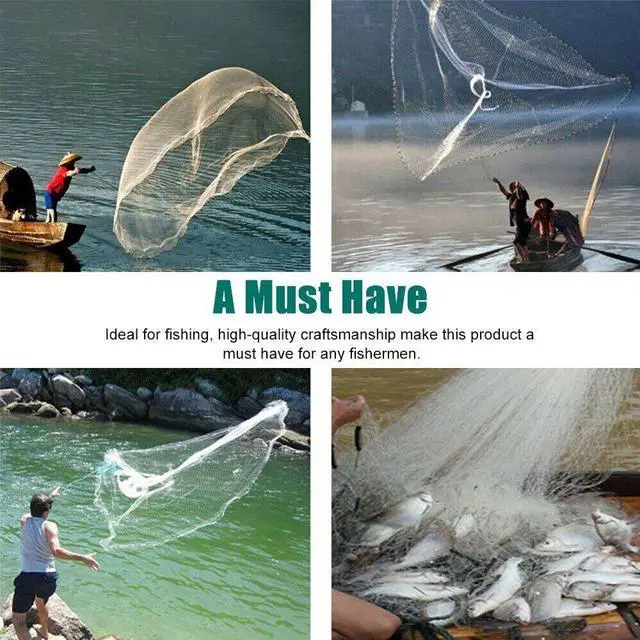 Alt view image 5 of 6 - 6/8/10/12/16FT Fishing Cast Net Bait Easy Throw Hand Cast Strong Nylon Mesh USA - 1.8M / 6FT