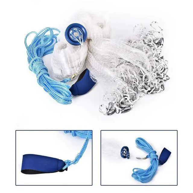 Alt view image 3 of 6 - 6/8/10/12/16FT Fishing Cast Net Bait Easy Throw Hand Cast Strong Nylon Mesh USA - 1.8M / 6FT