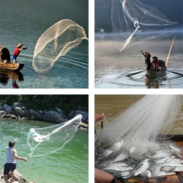 Alt view image 4 of 6 - 6/8/10/12/16FT Fishing Cast Net Bait Easy Throw Hand Cast Strong Nylon Mesh USA - 1.8M / 6FT