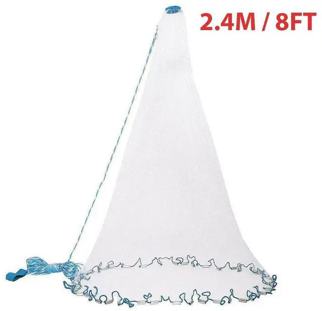 Main image of 6/8/10/12/16FT Fishing Cast Net Bait Easy Throw Hand Cast Strong Nylon Mesh USA - 2.4M / 8FT