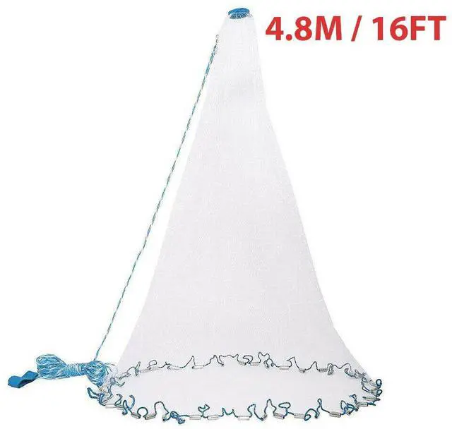 Main image of 6/8/10/12/16FT Fishing Cast Net Bait Easy Throw Hand Cast Strong Nylon Mesh USA - 4.8M / 16FT