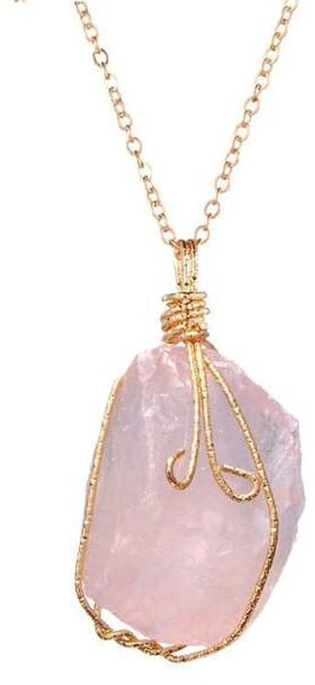 Main image of Natural Gemstone Necklace Chakra Stone Pendant Energy Healing Crystal with Chain - Rose Quartz