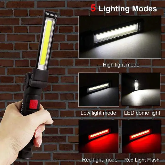 Alt view image 5 of 6 - Rechargeable LED COB Work Light Mechanic Flashlight Lamp Magnetic Base Bright - 1 Large