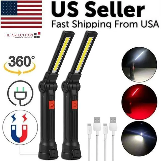 Alt view image 3 of 6 - Rechargeable LED COB Work Light Mechanic Flashlight Lamp Magnetic Base Bright - 1 Large