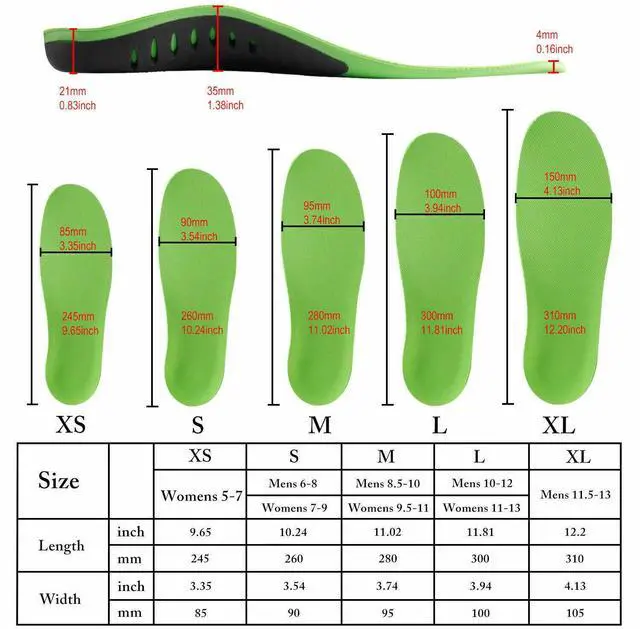 Main image of Orthotic Shoe Insoles Inserts Flat Feet High Arch Support For Plantar Fasciitis - Small
