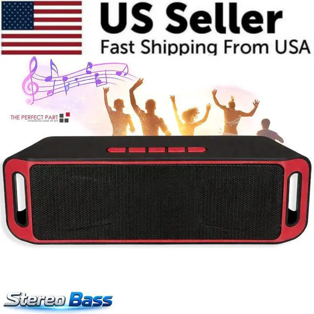 Main image of Bluetooth Speaker Wireless Waterproof Outdoor Stereo Bass USB/TF/FM Radio LOUD - Red