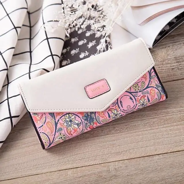 Main image of Fashion Women Leather Envelope Clutch Wallet Long Card Holder Purse Bag Handbag - Pink