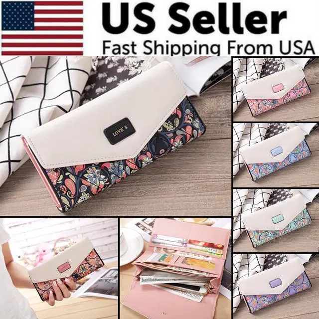 Alt view image 2 of 6 - Fashion Women Leather Envelope Clutch Wallet Long Card Holder Purse Bag Handbag - Purple