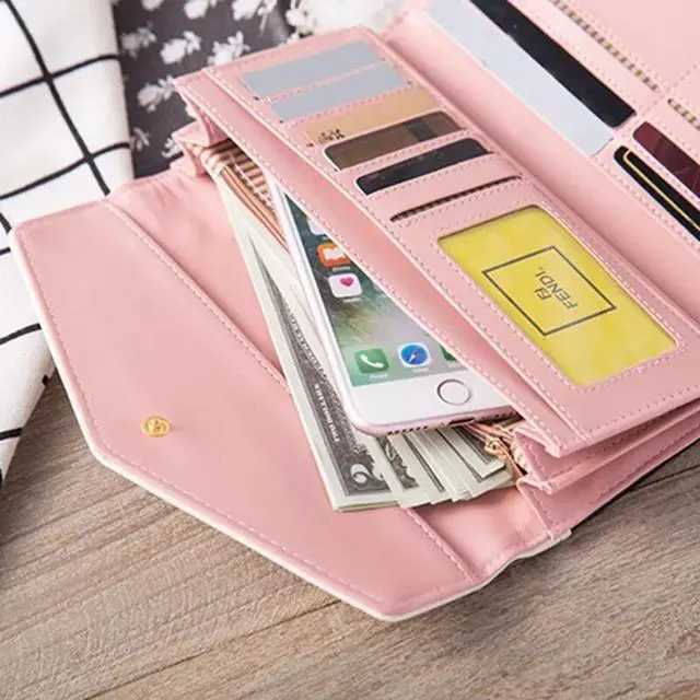 Alt view image 6 of 6 - Fashion Women Leather Envelope Clutch Wallet Long Card Holder Purse Bag Handbag - Purple