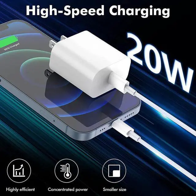 Alt view image 3 of 6 - Super Fast Charger Type C For iPhone 14 13 12 11 Pro Max XS XR 8 7 6 Plus USB-C - 20W Adapter + 3FT Cable