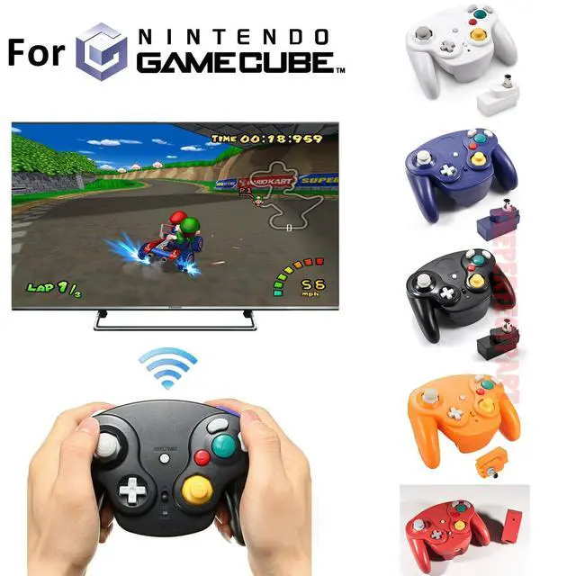 Alt view image 2 of 6 - Wireless Game Controller With Adapter For Original Gamecube Retro Classic GC NGC - Blue