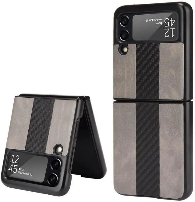Main image of For Samsung Galaxy Z Flip 3 5G Slim Folding Leather Shockproof Phone Case Cover - Gray