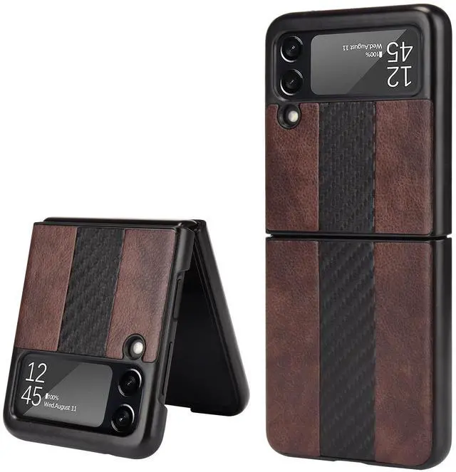 Main image of For Samsung Galaxy Z Flip 3 5G Slim Folding Leather Shockproof Phone Case Cover - Brown
