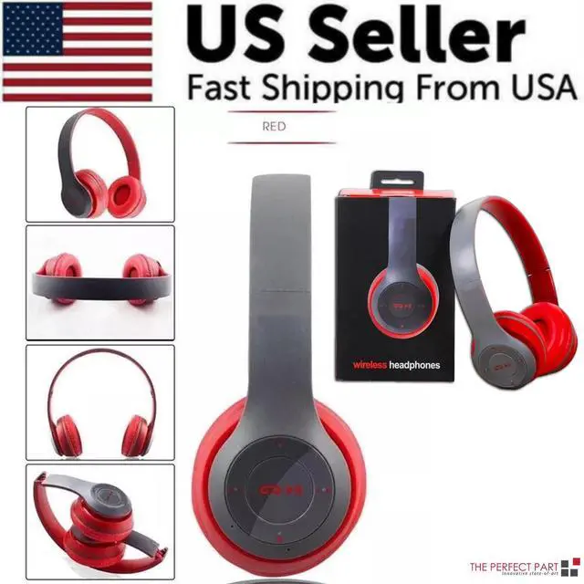 Main image of Wireless Bluetooth 5.0 Headphones Headset Over-Ear FM Radio MIC Foldable TF Card - Red