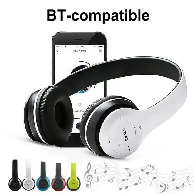 Alt view image 3 of 6 - Wireless Bluetooth 5.0 Headphones Headset Over-Ear FM Radio MIC Foldable TF Card - Green