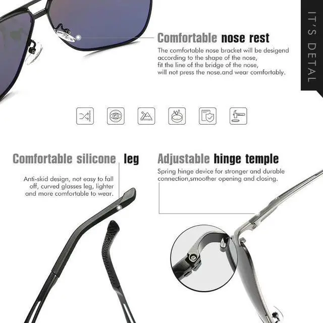 Alt view image 5 of 6 - Polarized Sunglasses Men Driving Sport Outdoor Glasses Black Male Eyewear UV400 - Style 1 - Silver W/ Black Lens