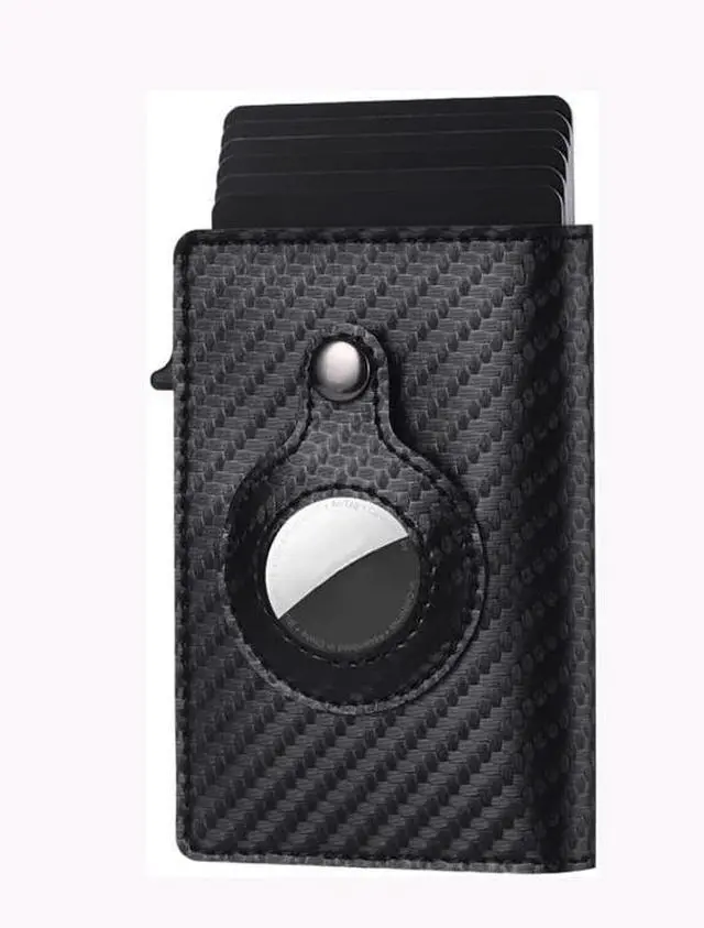 Main image of For Airtag Wallet Case Genuine Leather Credit Card Holder Magnetic Air Tag Cover - Carbon Fiber