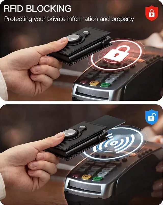 Alt view image 6 of 6 - For Airtag Wallet Case Genuine Leather Credit Card Holder Magnetic Air Tag Cover - Carbon Fiber