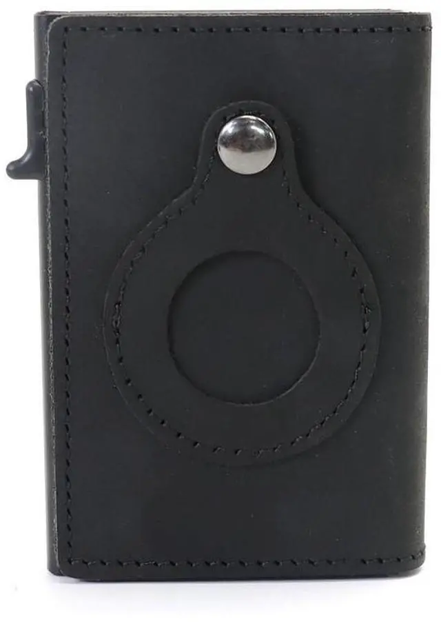 Main image of For Airtag Wallet Case Genuine Leather Credit Card Holder Magnetic Air Tag Cover - Black
