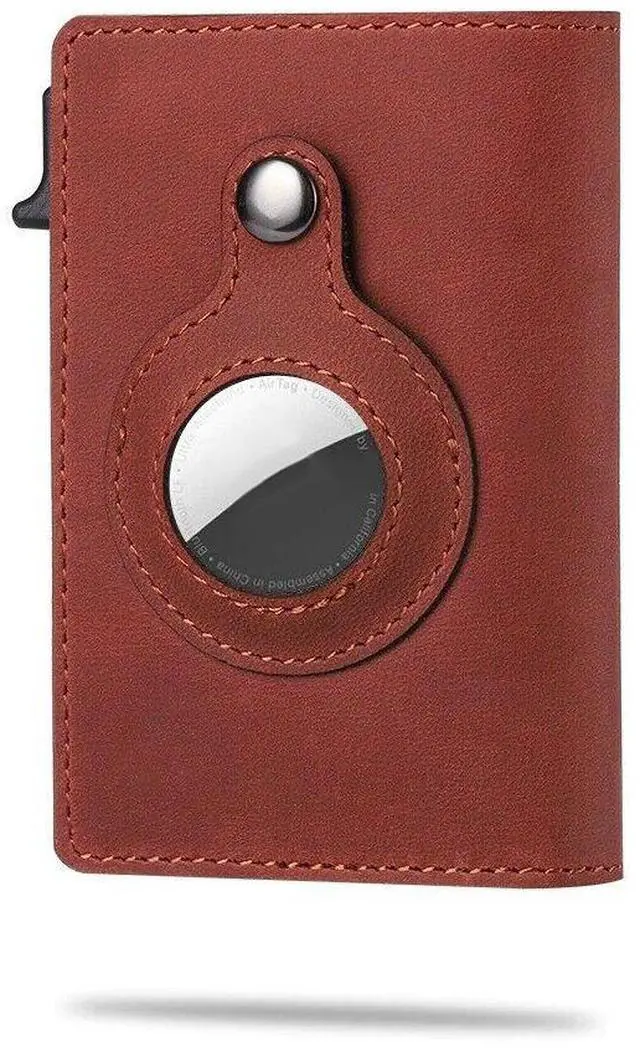 Main image of For Airtag Wallet Case Genuine Leather Credit Card Holder Magnetic Air Tag Cover - Red