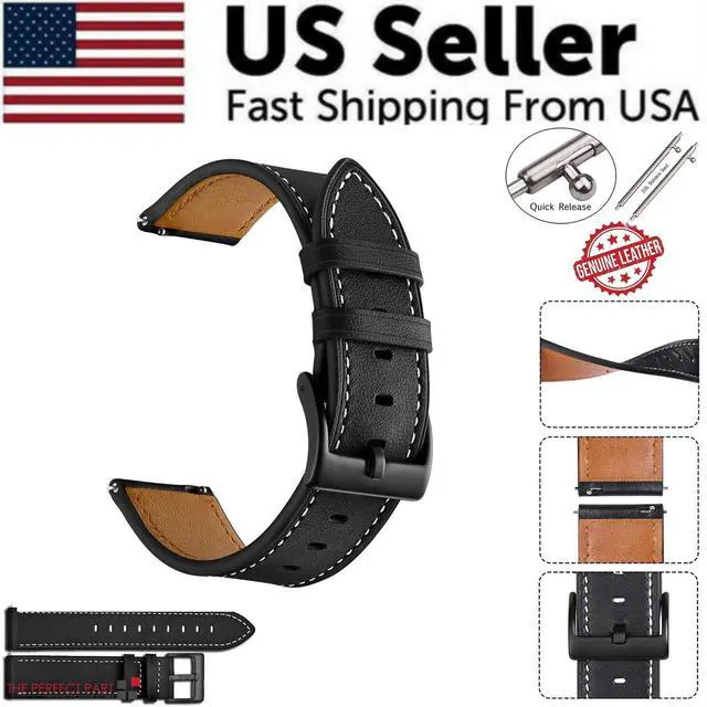 Main image of 18mm 20mm 22mm Classic Genuine Leather Watch Band Strap Quick Release Wristband - Black