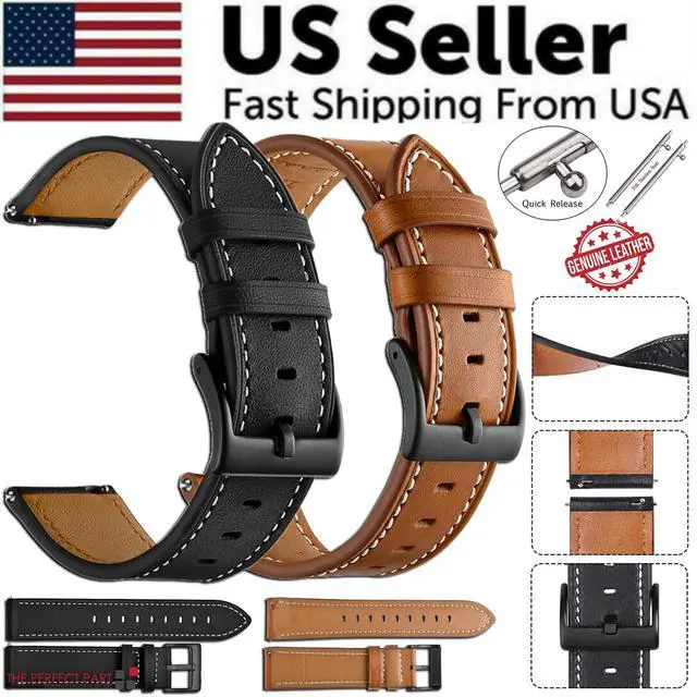 Alt view image 2 of 6 - 18mm 20mm 22mm Classic Genuine Leather Watch Band Strap Quick Release Wristband - Black
