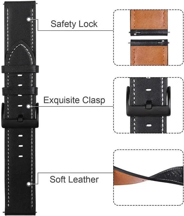 Alt view image 4 of 6 - 18mm 20mm 22mm Classic Genuine Leather Watch Band Strap Quick Release Wristband - Black