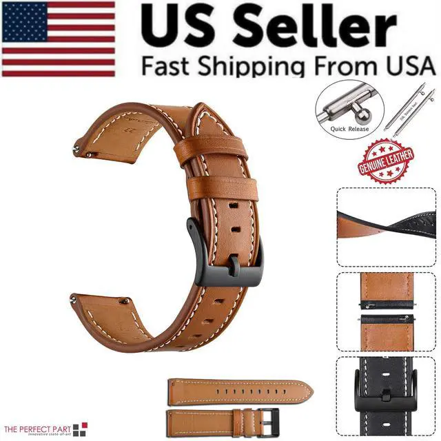 Main image of 18mm 20mm 22mm Classic Genuine Leather Watch Band Strap Quick Release Wristband - Brown
