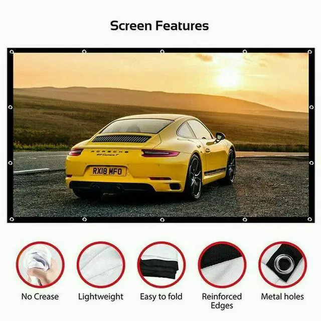 Alt view image 3 of 6 - Portable Foldable Projector Screen 16:9 HD Outdoor Home Cinema Theater 3D Movie - 84 in