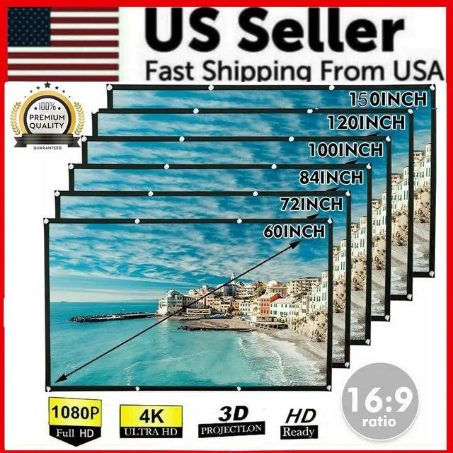 Alt view image 2 of 6 - Portable Foldable Projector Screen 16:9 HD Outdoor Home Cinema Theater 3D Movie - 84 in