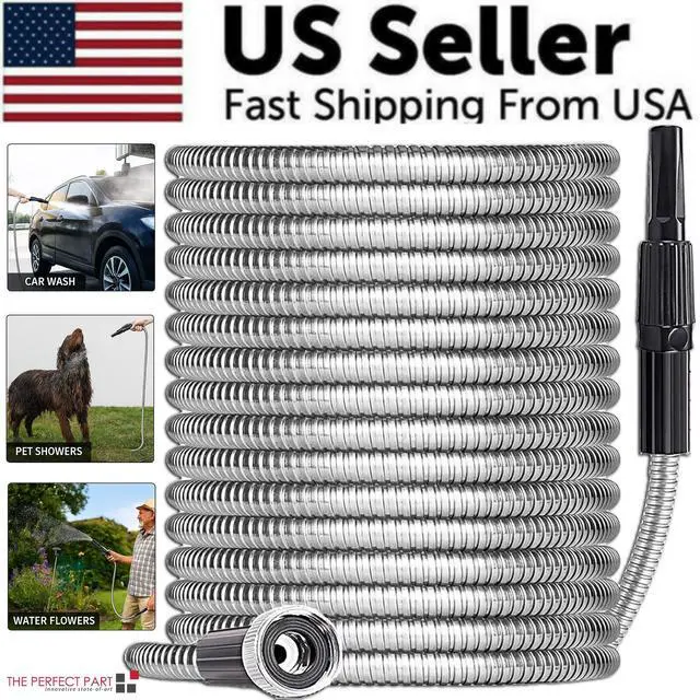 Main image of Stainless Steel Metal Garden Water Hose Pipe Flexible Lightweight 25/50/75/100FT