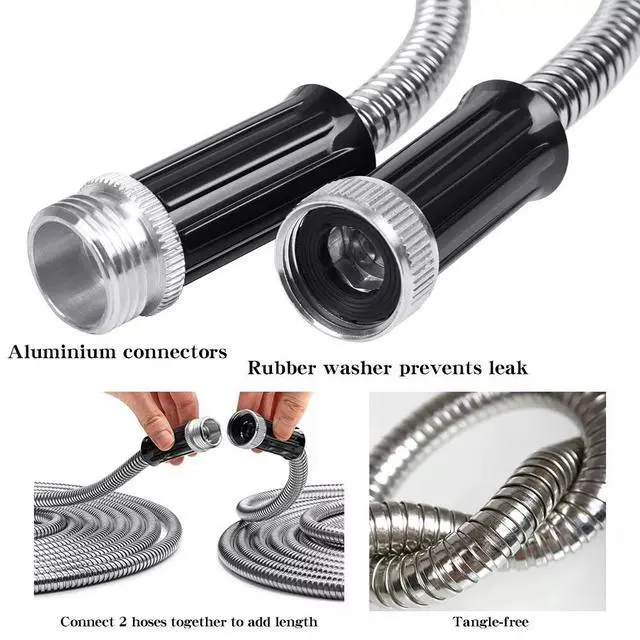 Alt view image 2 of 6 - Stainless Steel Metal Garden Water Hose Pipe Flexible Lightweight 25/50/75/100FT