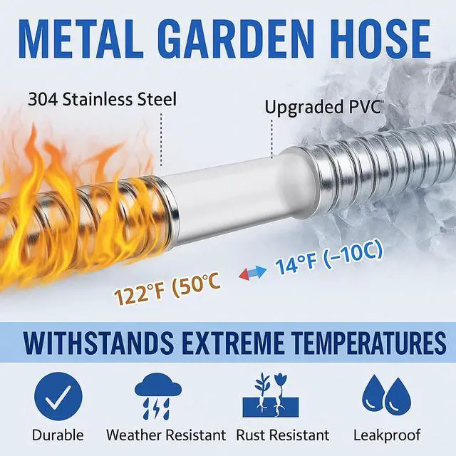 Alt view image 3 of 6 - Stainless Steel Metal Garden Water Hose Pipe Flexible Lightweight 25/50/75/100FT