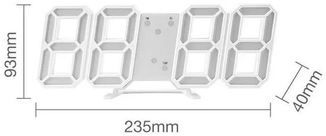 Alt view image 5 of 6 - Digital 3D LED Big Wall Desk Alarm Clock Snooze 12/24 Hours Auto Brightness USB - Blue