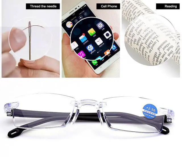 Alt view image 2 of 6 - 4 PK Mens Rectangular Rimless Blue Light Blocking Reading Glasses Unisex Readers - =+3.50 strength