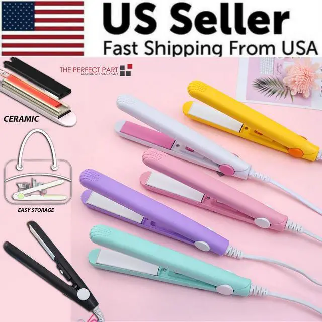 Alt view image 2 of 6 - Mini Portable Hair Iron Hair Straightener Curler Professional Hair Irons Ceramic - Purple