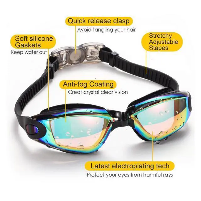 Alt view image 4 of 6 - Clear Comfortable Swimming Goggles UV- Anti-Fog Swim Glasses Mirror Adult & Kids - Pink with Clear Lenses