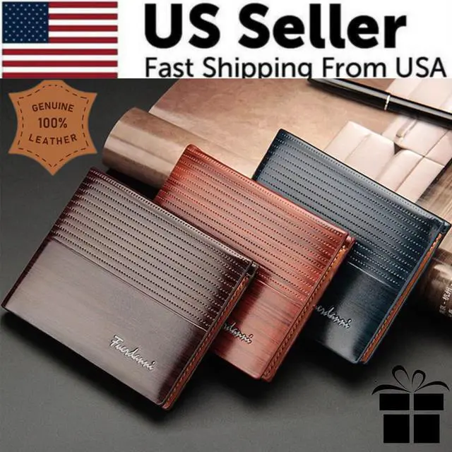 Alt view image 2 of 6 - Men's Bifold Leather Credit ID Card Holder Wallet Billfold Purse Clutch Billfold - Matte Blue