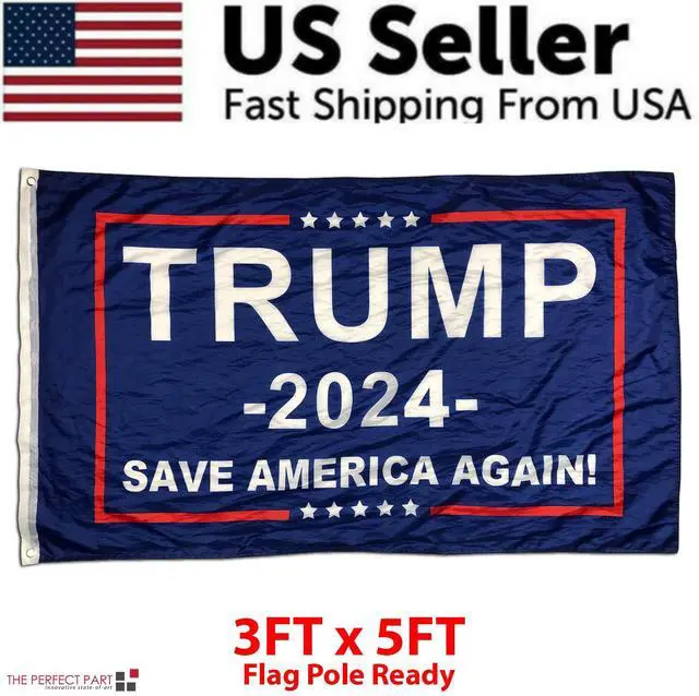 Main image of 3x5' 2024 President Donald Trump Flag Take America Back Save USA Again Banner - #5 Blue Save America Again!