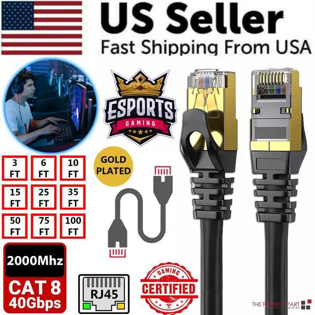 Main image of Cat 8 Ethernet RJ45 Cable Super Speed 40Gbps Patch LAN Network Gold Plated Lot - 6 FT