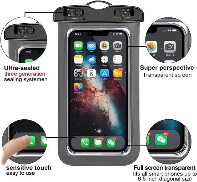 Alt view image 3 of 6 - 3 Pack Waterproof Floating Cell Phone Pouch Dry Bag Case Cover For Phone Samsung - Deep Blue