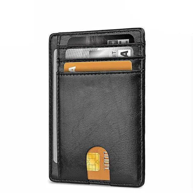 Main image of Mens Leather Slim Wallet Credit Card Holder RFID Blocking Pocket ID Money PU USA - Smooth Black
